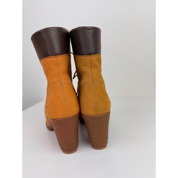 TIMBERLAND Glancy Women's Bootie 7.5 Tan Leather Block Heel Ankle Boots 8715A - Picture 6 of 9